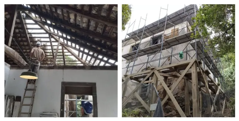 Trabalho no telhado por dentro do Casarão